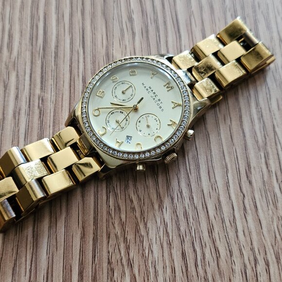 Marc Jacobs Chronograph Gold Dial Gold Steel Strap Watch for Women - MBM3105 - Picture 10 of 14